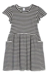 Harper Canyon Kids' Pocket T-shirt Dress In Black- Ivory Even Stripes