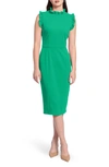 Maggy London Ruffle Mock Neck Sheath Dress In Pepper Green