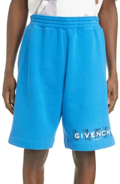 Givenchy X Josh Smith Logo印花短裤 In Blue