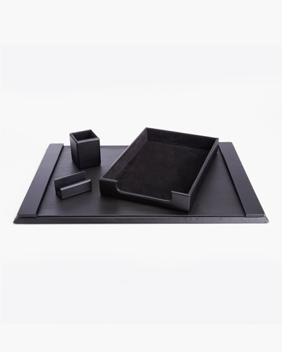 Royce New York Suede Lined Executive 4-piece Desk Accessory Set In Black