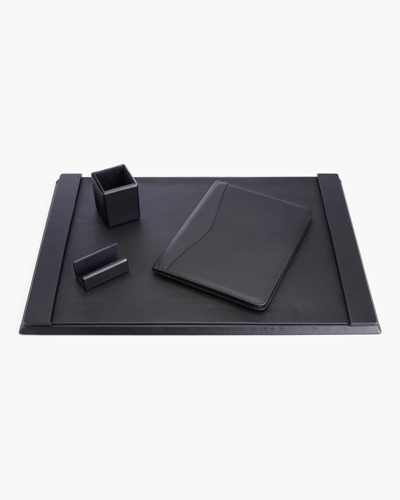 Royce New York Suede Lined Executive 4-piece Desk Accessory Set In Black