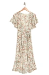 Max Studio Ruffle Crepe High/low Wrap Midi Dress In Ivory/ Petal/ Ivy Jasmine
