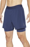 Nike Dry-fit 2-in-1 Pocket Yoga Shorts In Midnight Navy/ Gray