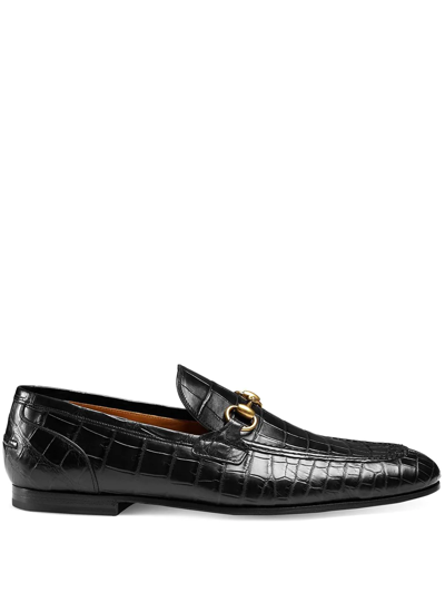 Gucci Jordaan Crocodile Loafers In Black
