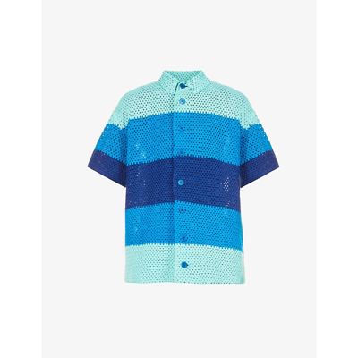 Agr Crochet Relaxed-fit Cotton Shirt In Blue