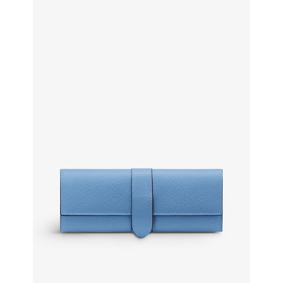 Smythson Panama Small Leather Jewellery Roll In Nile Blue