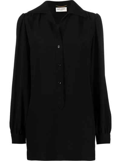 Saint Laurent V-neck Mini Shirtdress In Black