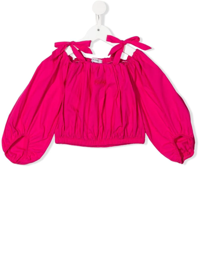 Pinko Kids' Embroidered-logo Cotto Blouse In Pink