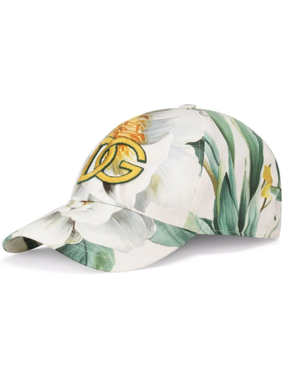 Dolce & Gabbana Drill Baseball Cap With Rose Print In Multicolor
