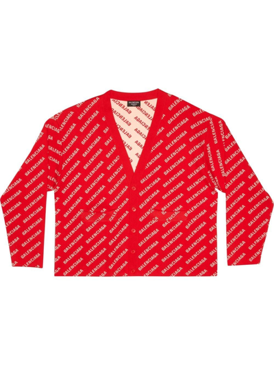 Balenciaga Mini All-over Logo Cardigan In Red
