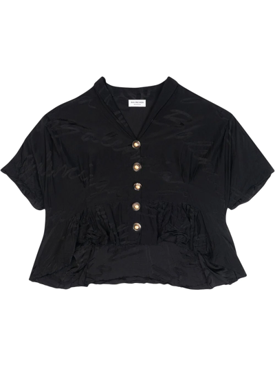 Balenciaga Logo Script Jacquard Oversized Blouse In Black