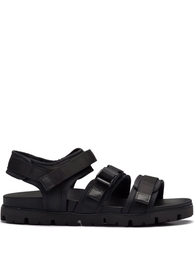 Prada Touch-strap Flat Sandals In Black