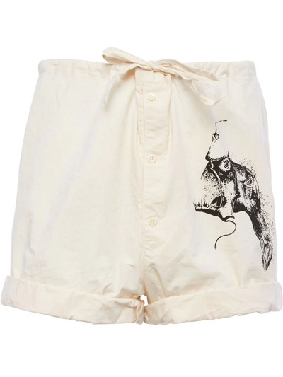 Prada Anglerfish Print Shorts In Neutrals