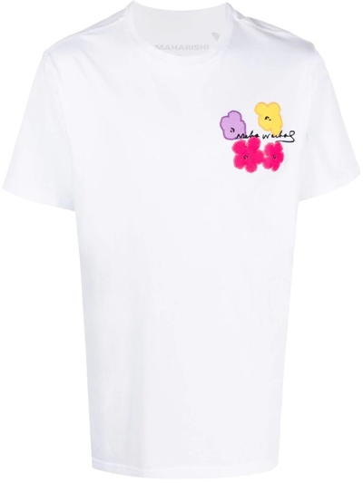 Maharishi Floral-embroidered Organic-cotton T-shirt In White