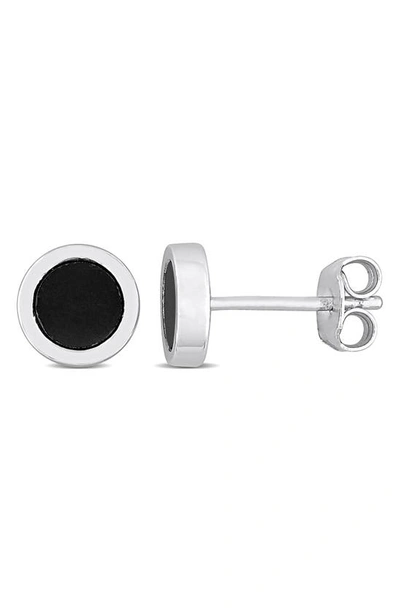 Delmar Sterling Silver Hematite Round Stud Earrings In Black