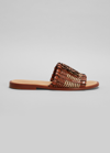 Loewe Woven Anagram Flat Slide Sandals In Tan