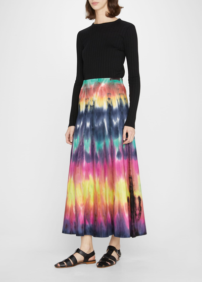 Gabriela Hearst Ella Pleated Tie-dyed Cashmere Midi Skirt In Mineral Tie Dye