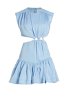 Aje Solstice Ring-embellished Cutout Cotton Mini Dress In Powder Blue