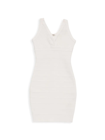 Katiej Nyc Kids' Girl's V-neck Stretch-knit Dress In White