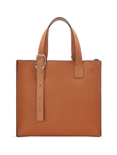 Loewe Logo-debossed Full-grain Leather Tote Bag In Tan