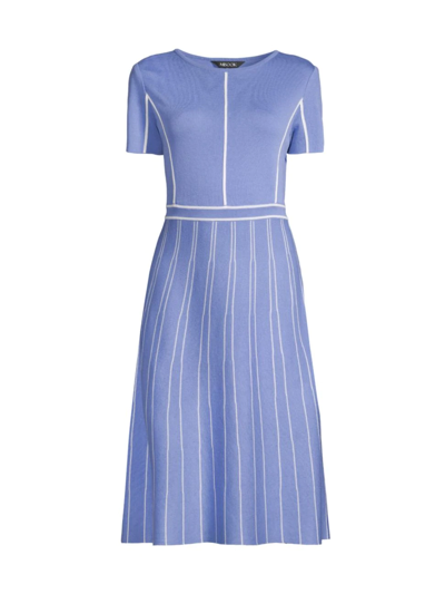 Misook Women's Striped A-line Knit Dress In Blue White