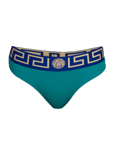 Versace Greca Bikini Bottom In Emerald Bluette