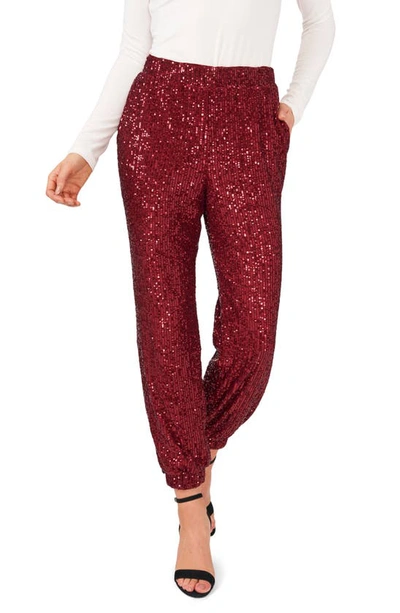 Vince Camuto Sequin Pull-on Joggers In Dark Wine
