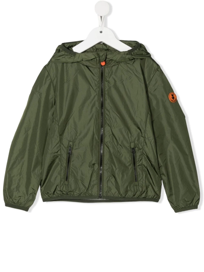 Save The Duck Kids' Logo-patch Zip-up Hooded Jacket In Green