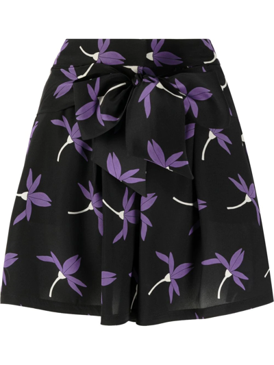 Valentino Fairy Flowers-print Silk Crepe De Chine Shorts In Black/lilac
