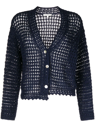 Vince Organic Cotton Crochet Cardigan In Blue