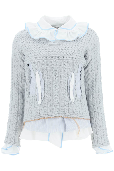 Maison Margiela Hybrid Sweater With Shirt In Grey,white,blue