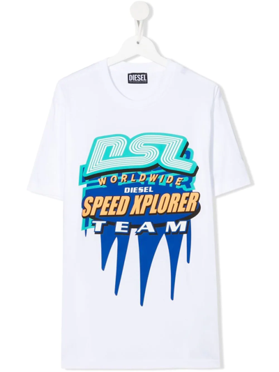 Diesel Kids' Speed Xplorer T-shirt In White