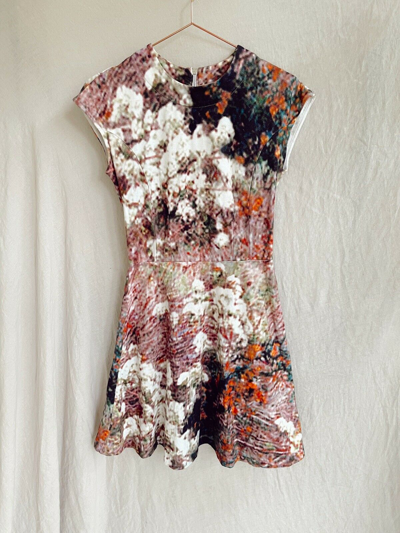 Pre-owned Carven Pink Floral Haze Watercolor Fit Flare Dress S | ModeSens