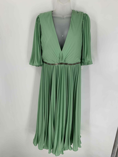 Pre-owned Halston Heritage Womens Evening Dress Meadow Green Pleated 3/4  Sleeves 10 New | ModeSens