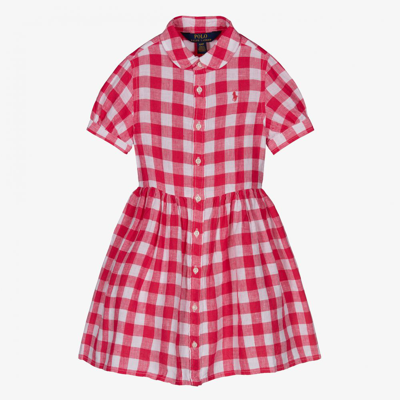 Polo Ralph Lauren Babies' Girls Pink Gingham Linen Dress