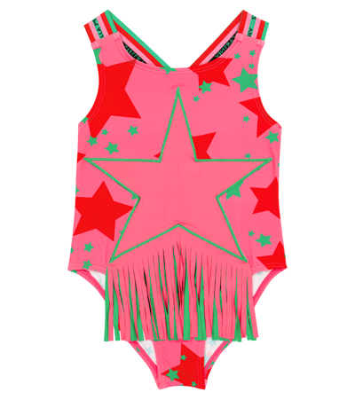 Stella Mccartney Kids' Printed Recycled Tech One Piece Swimsuit In Pink