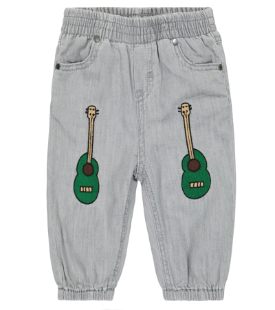 Stella Mccartney Babies' Guitar-embroidered Straight Jeans In Grigio