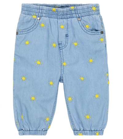 Stella Mccartney Light-blue Jeans For Baby Girl With Yellow Sun In Azzurro