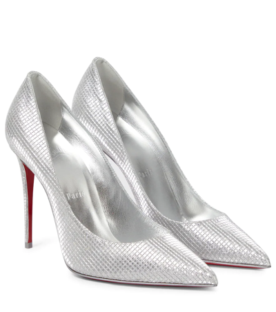 Christian Louboutin Kate 100 Embossed Pumps In Silver/lin Silver