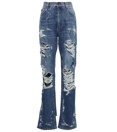 Dolce & Gabbana Distressed High-rise Straight Jeans In Combined Colour