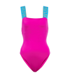 Versace Greca-pattern Scoop-back Swimsuit In Cerise+teal
