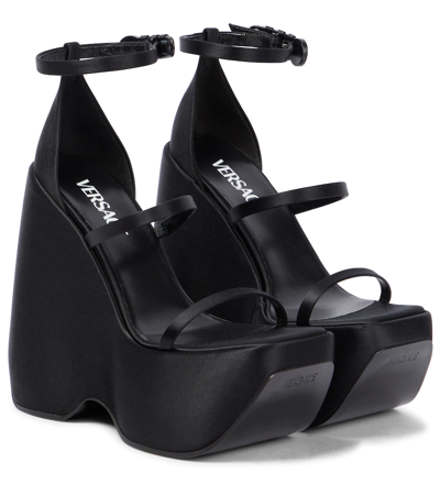 Versace Platform Wedge-heeled Sandals In Black