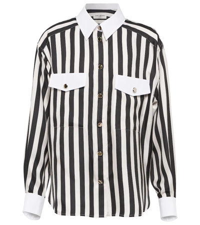Saint Laurent Patch-pocket Striped Silk-twill Shirt In White