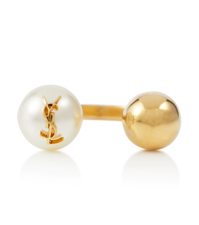 Saint Laurent Faux Pearl Ring In Grey