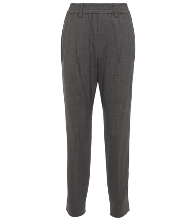 Brunello Cucinelli Wool Blend Jogging Pants With Mobile Detail In Grey