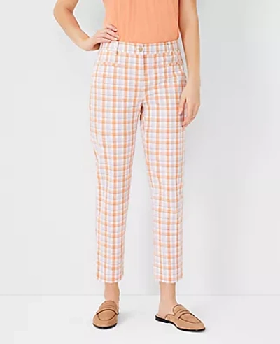 Ann Taylor The Petite Plaid Cotton Crop Pant - Curvy Fit In Pale Clementine