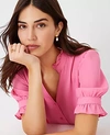 Ann Taylor Ruffle Button Top In Bubblegum