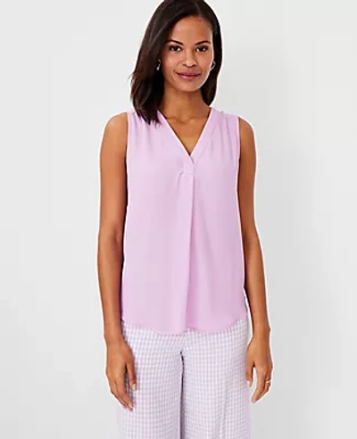 Ann Taylor Petite Mixed Media Pleat Front Top In Orchid Bloom