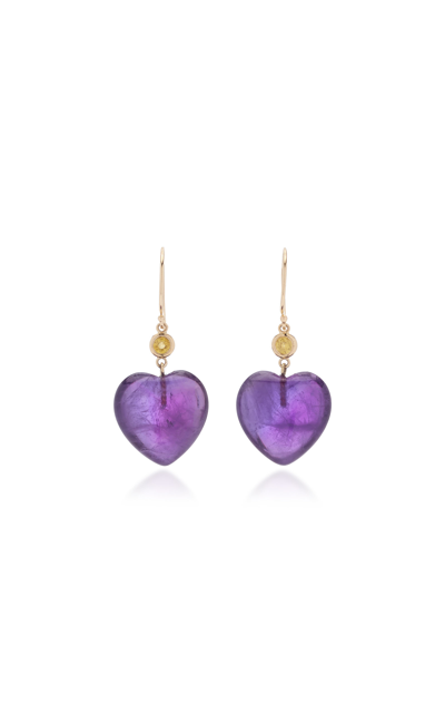 Haute Victoire 14k Yellow Gold Amethyst; Sapphire Earrings In Purple