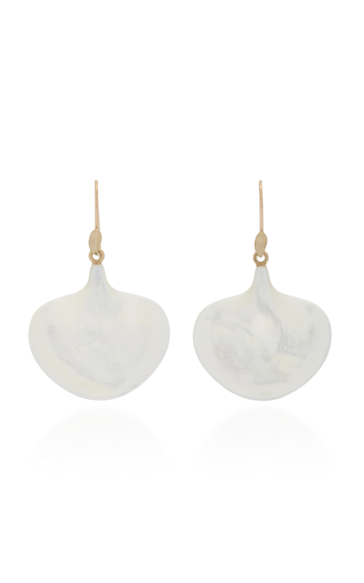 Annette Ferdinandsen Medium Ginkgo Leaf 14k Yellow Gold Mother-of-pearl Earrings In White